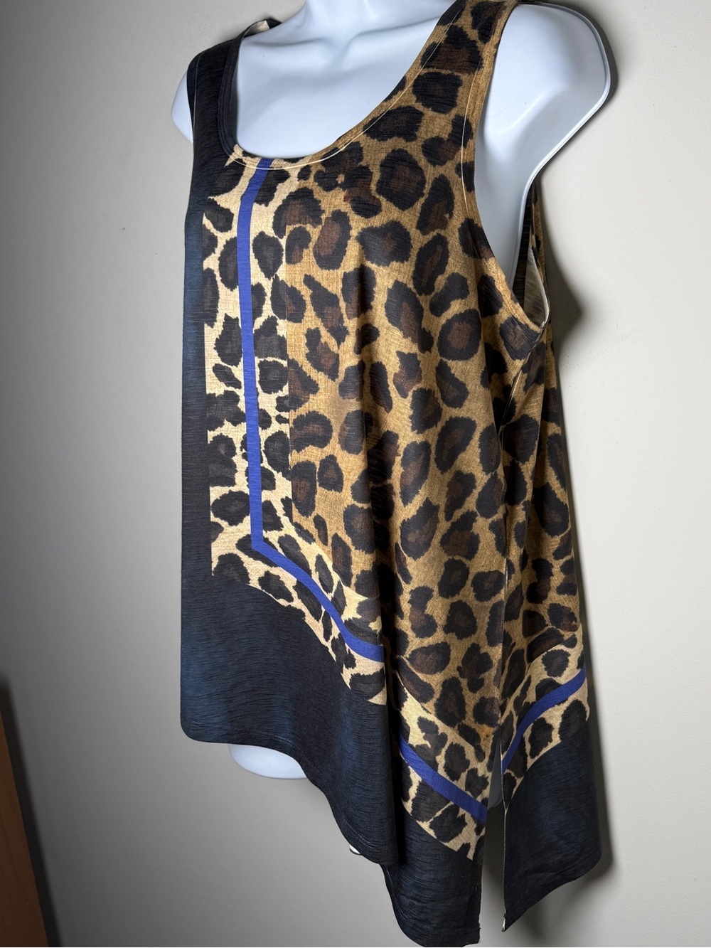 Democracy Leopard Scarf Print Asymmetric Tunic Cobalt Blue Dopamine Dressing L - Picture 2 of 9